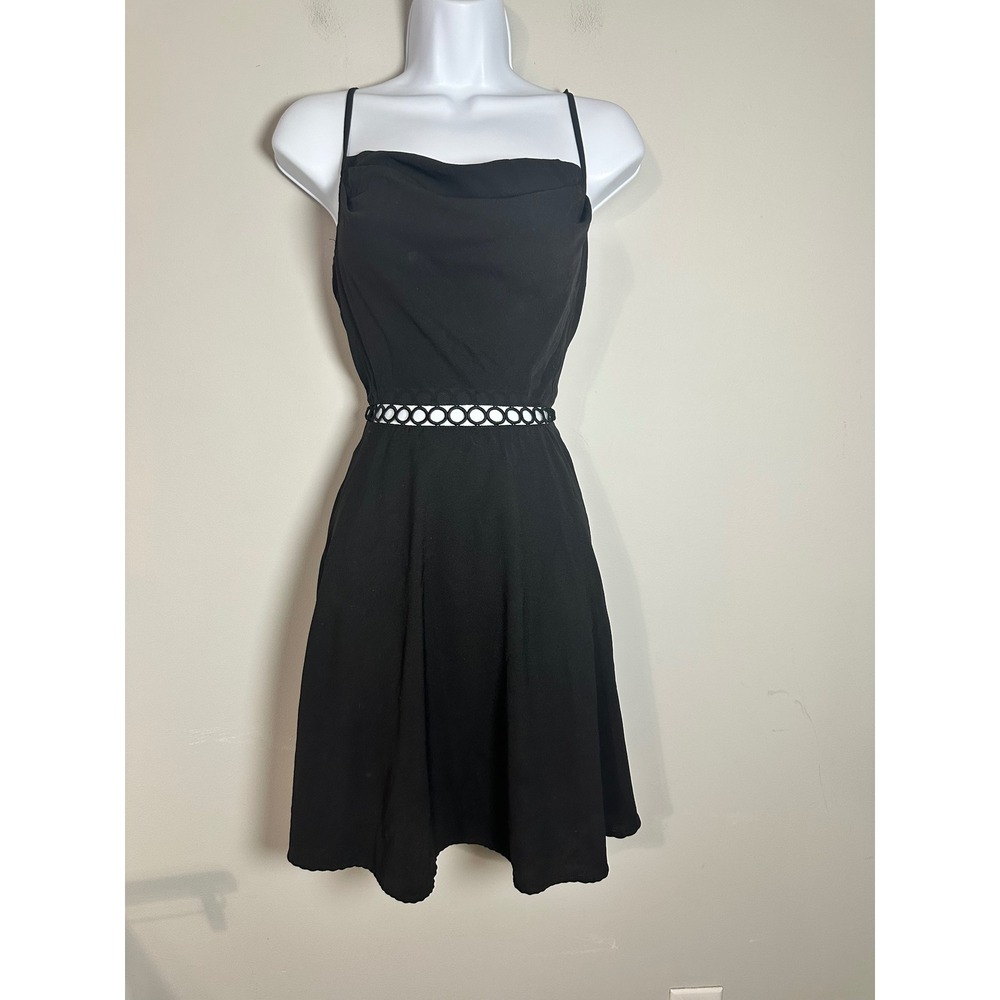 Mystic Los Angeles Black Cowl Neck Fit and Flare Mini Dress Cutout Waist Small‎